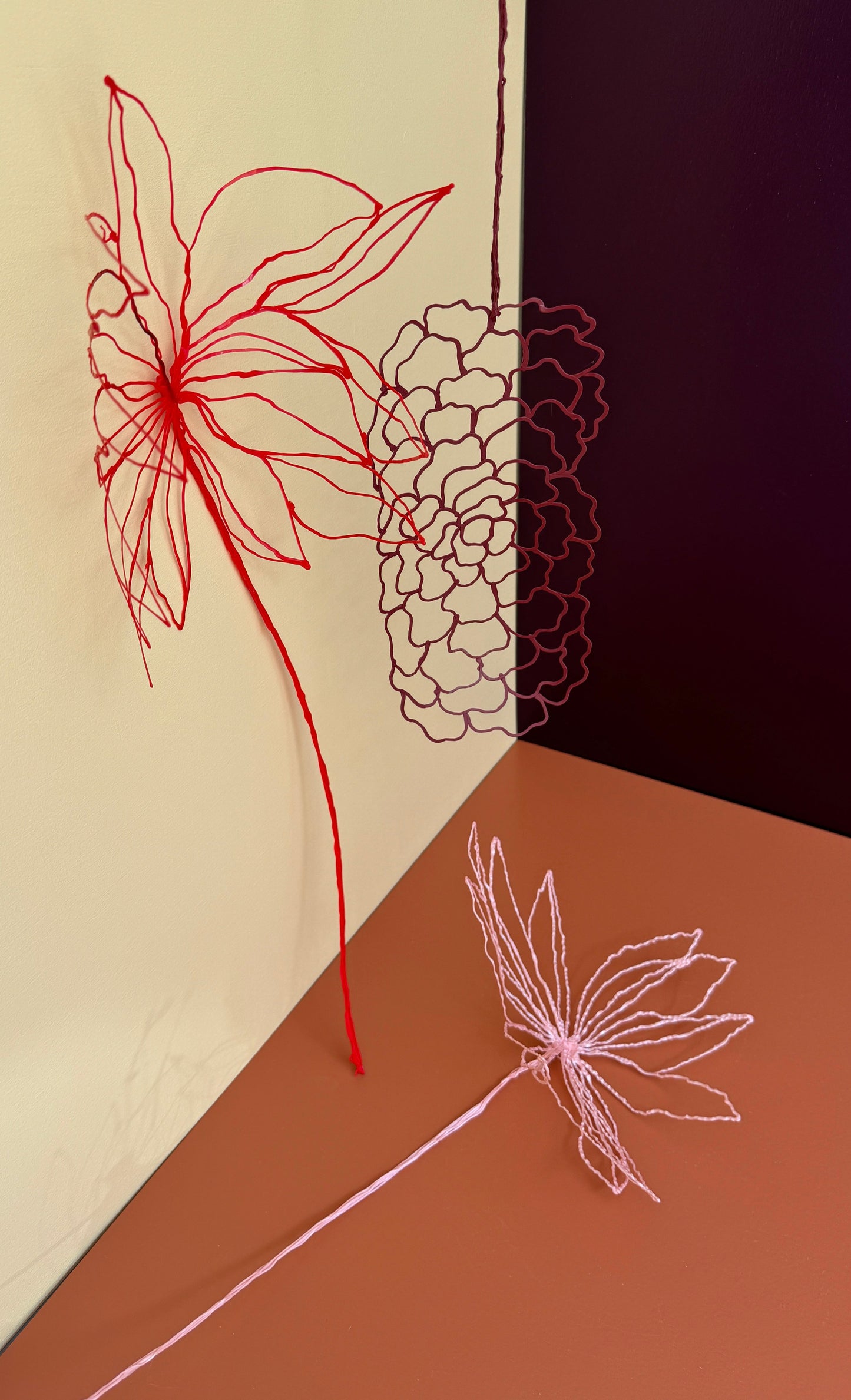 Pink flower + Brown flower + red flower