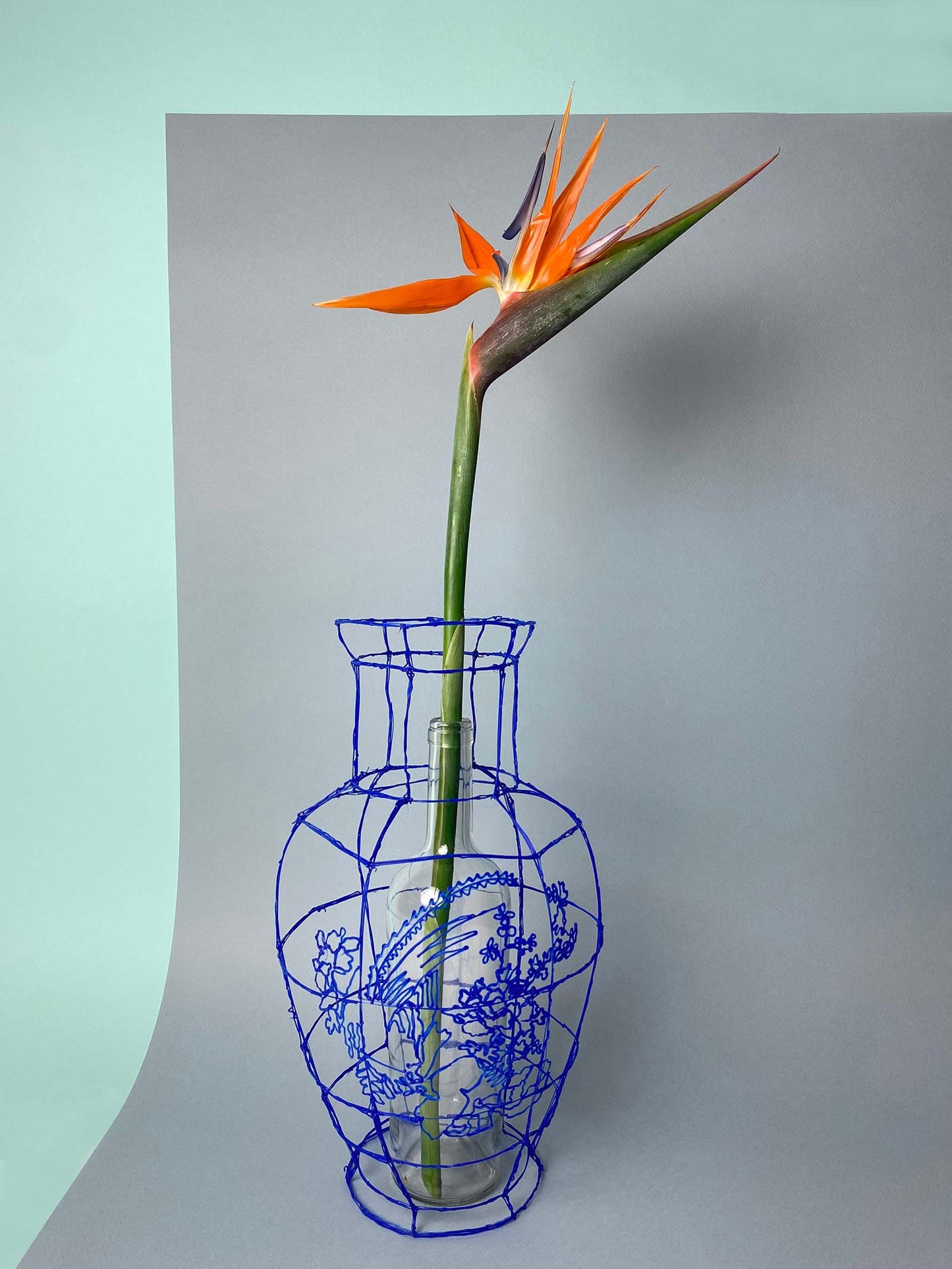Sculpturale Bloemen + design vaas | Hemelsblauw